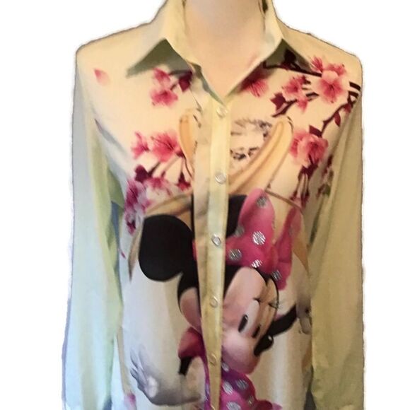 TopShop Womens Mint Green Button Down Front Minnie Mouse Graphic Blouse Medium - Picture 5 of 9
